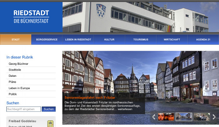 Screenshot der Startseite von Riedstadt